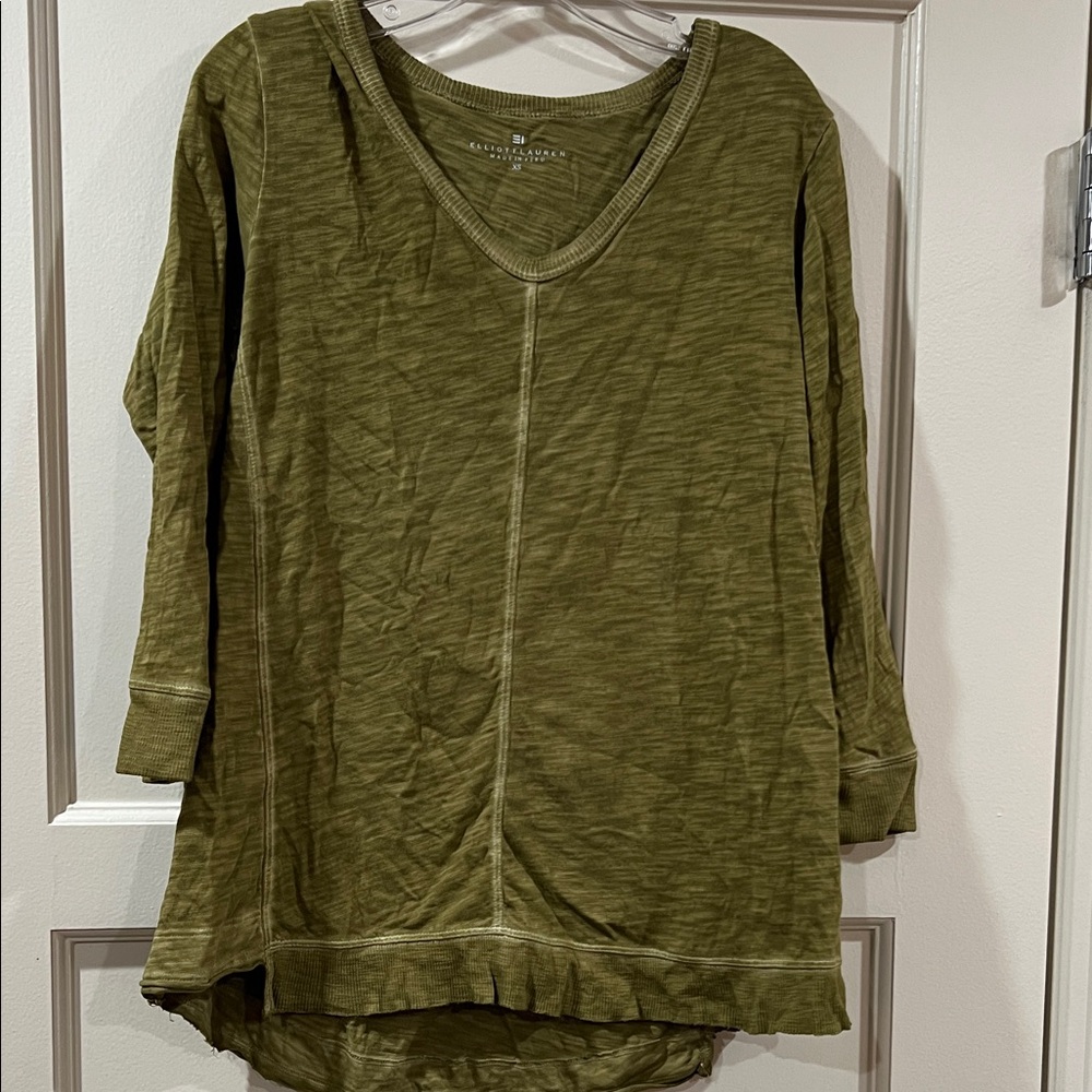 Olive Green V-Neck Women's Top